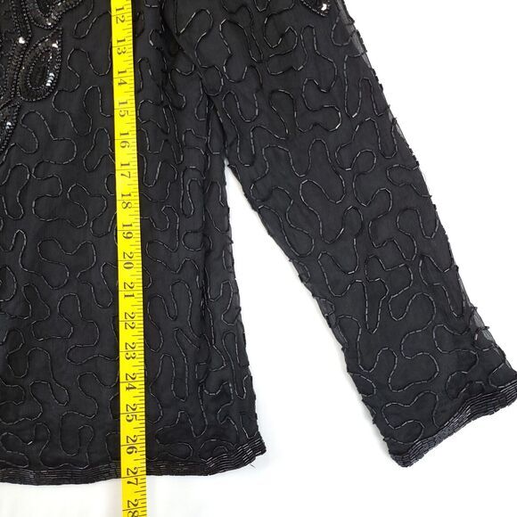 Silk Open Jacket Beaded Sequin AP Ltd Women M Black Evening Cocktail Festive Vtg - Picture 4 of 16